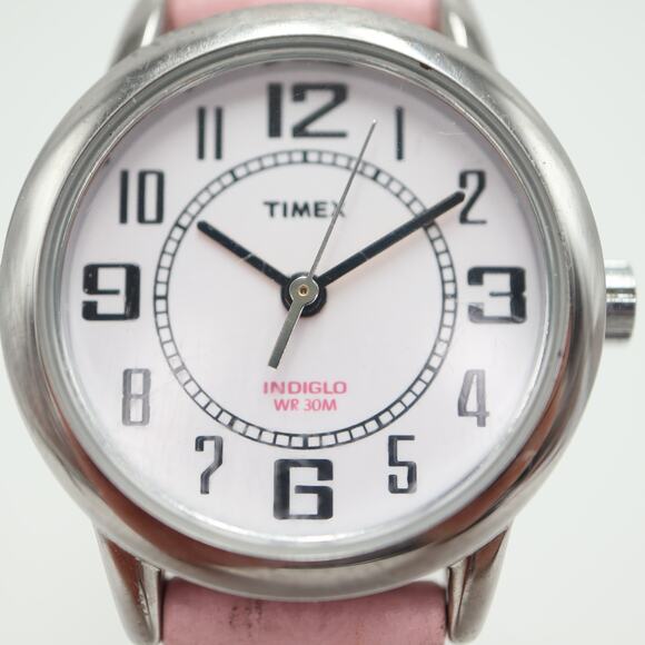 Timex Womens Pink Indiglo Light Easy Read Watch 25mm Dial Leather w New Battery - Picture 6 of 16